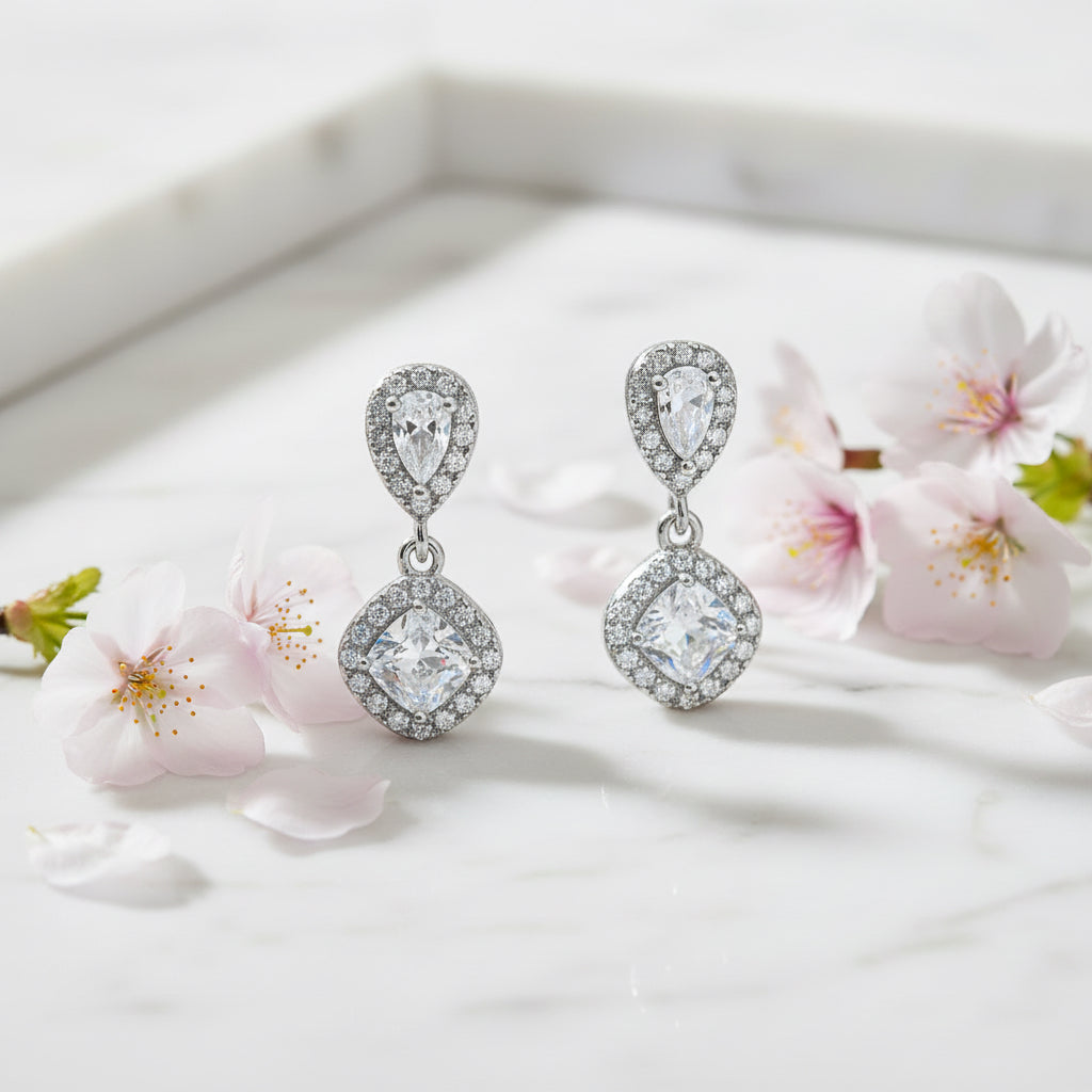 Sterling silver drop earrings with double oval look