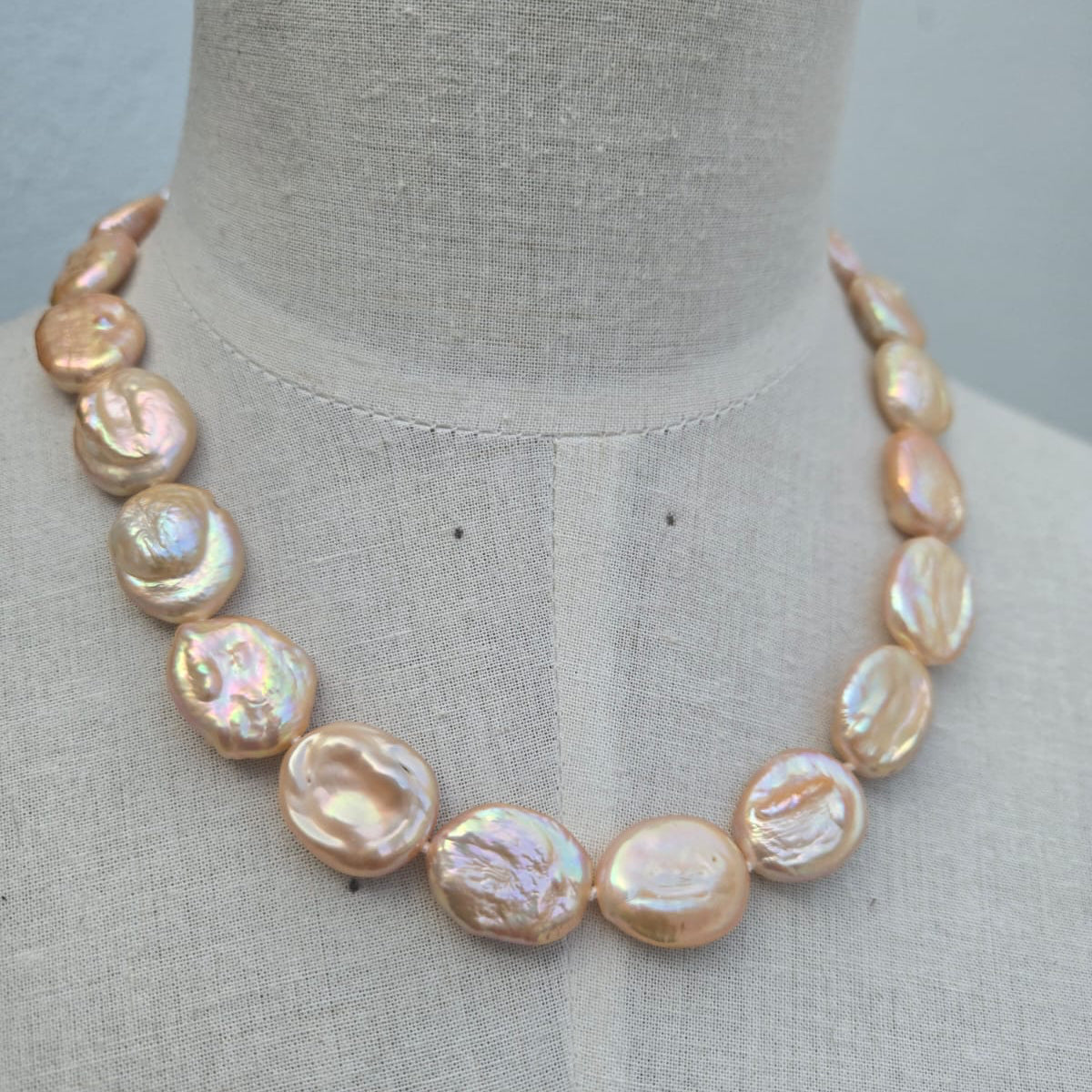 Champaign coloured Coin pearls necklace