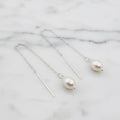 Sterling Silver Chain Earring With Freshwater Pearl On End - Terciany 