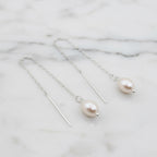 Sterling Silver Chain Earring With Freshwater Pearl On End - Terciany 