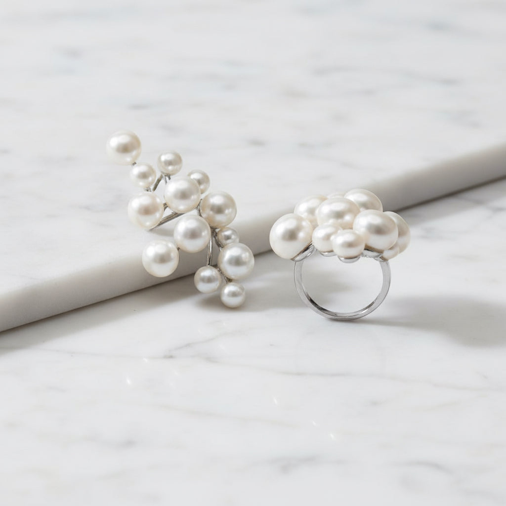 Stunning Stunning Statement  Adjustable Ring With Lots Of Freshwater Pearls - Terciany 
