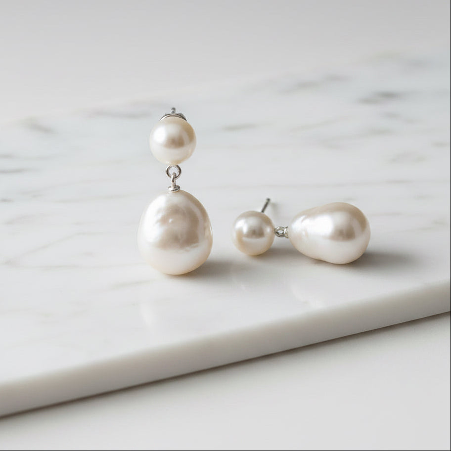 Double Drop Freshwater Pearl Earrings