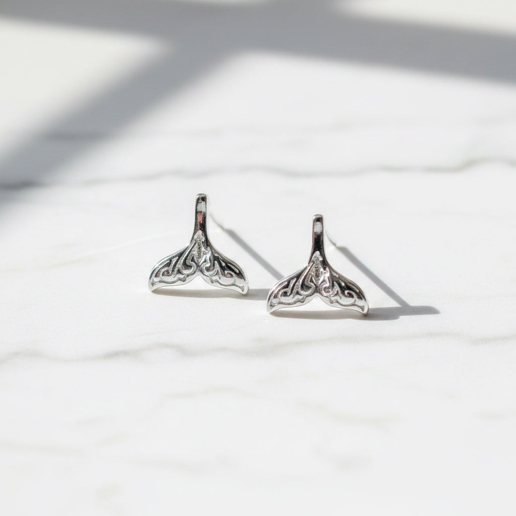Whale tile stud earrings