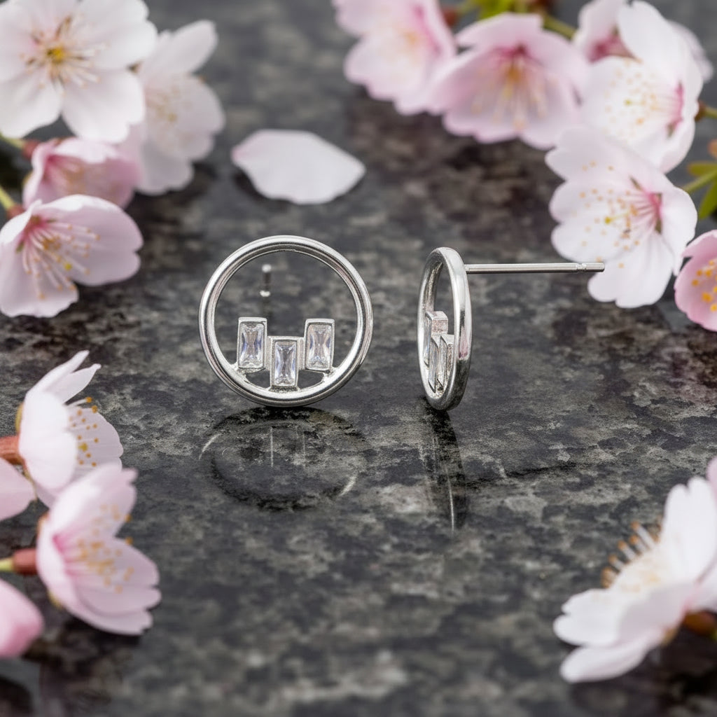 Nice And Large Round Studs Cubic Zirconia Rectangular Drops