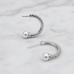 Cubic Zirconia Pavé Hoop Earrings With Pearls On End