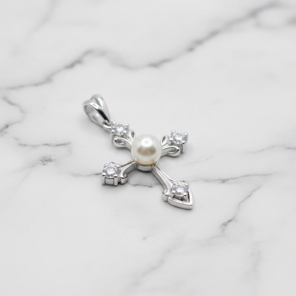 Sterling Silver Cross Pendant With Cubic Zirconia On End - Terciany 