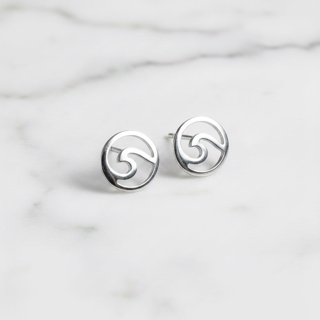 Sea Wave In Circle Stud Earrings