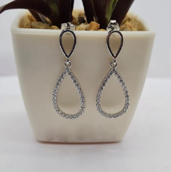 Sterling silver drop earrings with two teardrop pavé