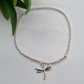 Sterling Silver 3 Mm Ball Elastic Bracelet With Dragonfly - Terciany 