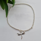 Sterling Silver 3 Mm Ball Elastic Bracelet With Dragonfly - Terciany 
