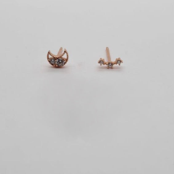 Rose Gold Moon and Stars Stud Earrings