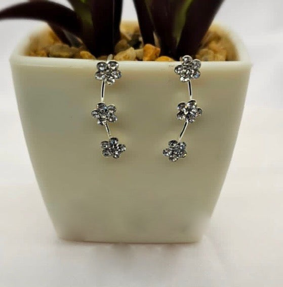 Sterling Silver Creepers With Cubic Zirconia Flower Detail