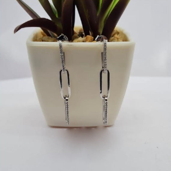 Long drop earrings with cubic pavé detail