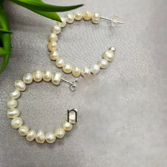 Sterling Silver 34Mm Hoops With Lots Op 4Mm Freshwater Pearls