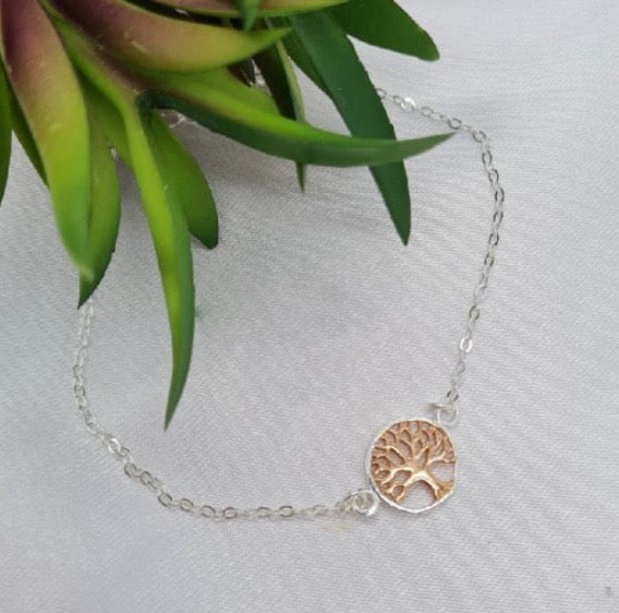 Sterling silver bracelets with rose gold tree of live