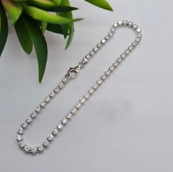 Sterling Silver Tennis Bracelet With Solid Setting And Beautiful Cubic Zirconia Stones