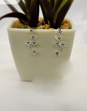 Sterling Silver Creeper Earrings With Cubic Zirconia Drops