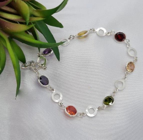 Sterling Silver Bracelet With Colourfull Stones