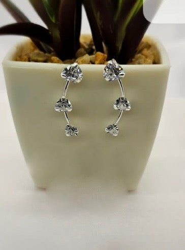 Sterling silver creeper earrings with cubic zirconia flowers