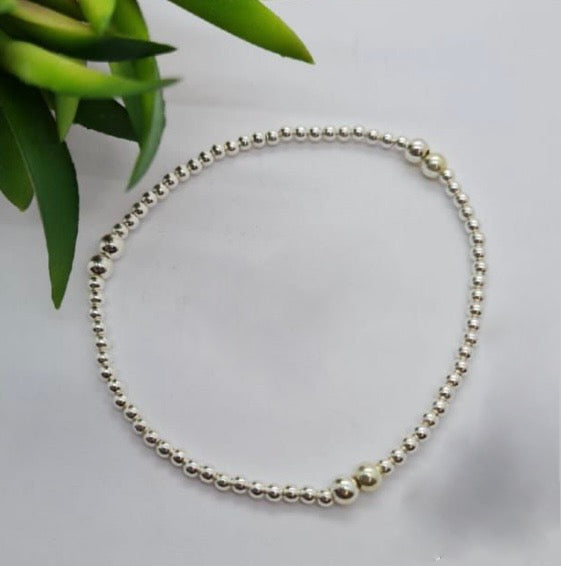 Sterling Silver 2.5 Mm Ball Elastic Bracelet