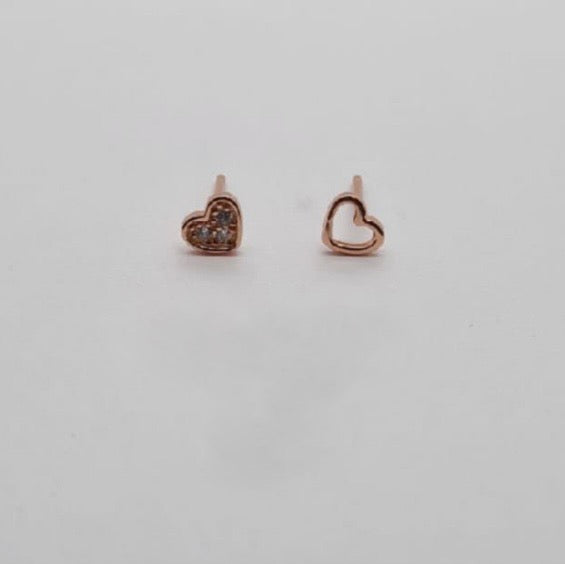Rose Gold Open/Closed Heart Stud Earrings