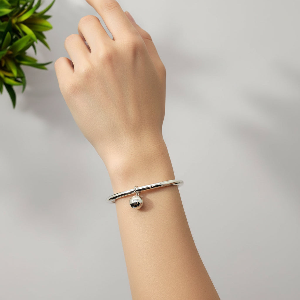 5X65mm Sterling Silver Bangle With Ball - Terciany 