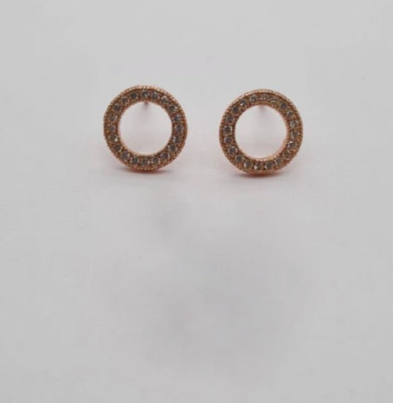 Rose Gold Circle Stud Earrings with Cubic Zirconia Stones