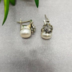 Antique Looking Sterling Silver Earring With Flower Detail And Beautiful Freshwater Pearl - Terciany 