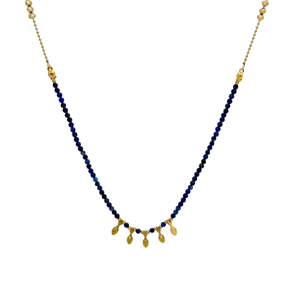 Lapis Semi Precious stone necklace with five dainty dots