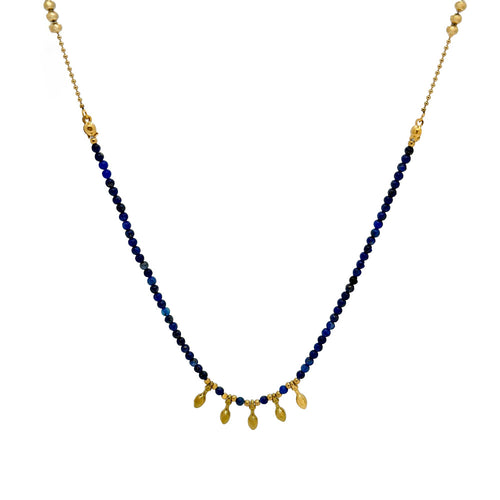 Lapis Semi Precious stone necklace with five dainty dots