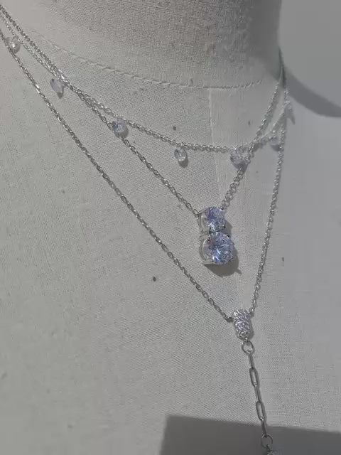 Sterling Silver Necklace With Double Large Clear Stones