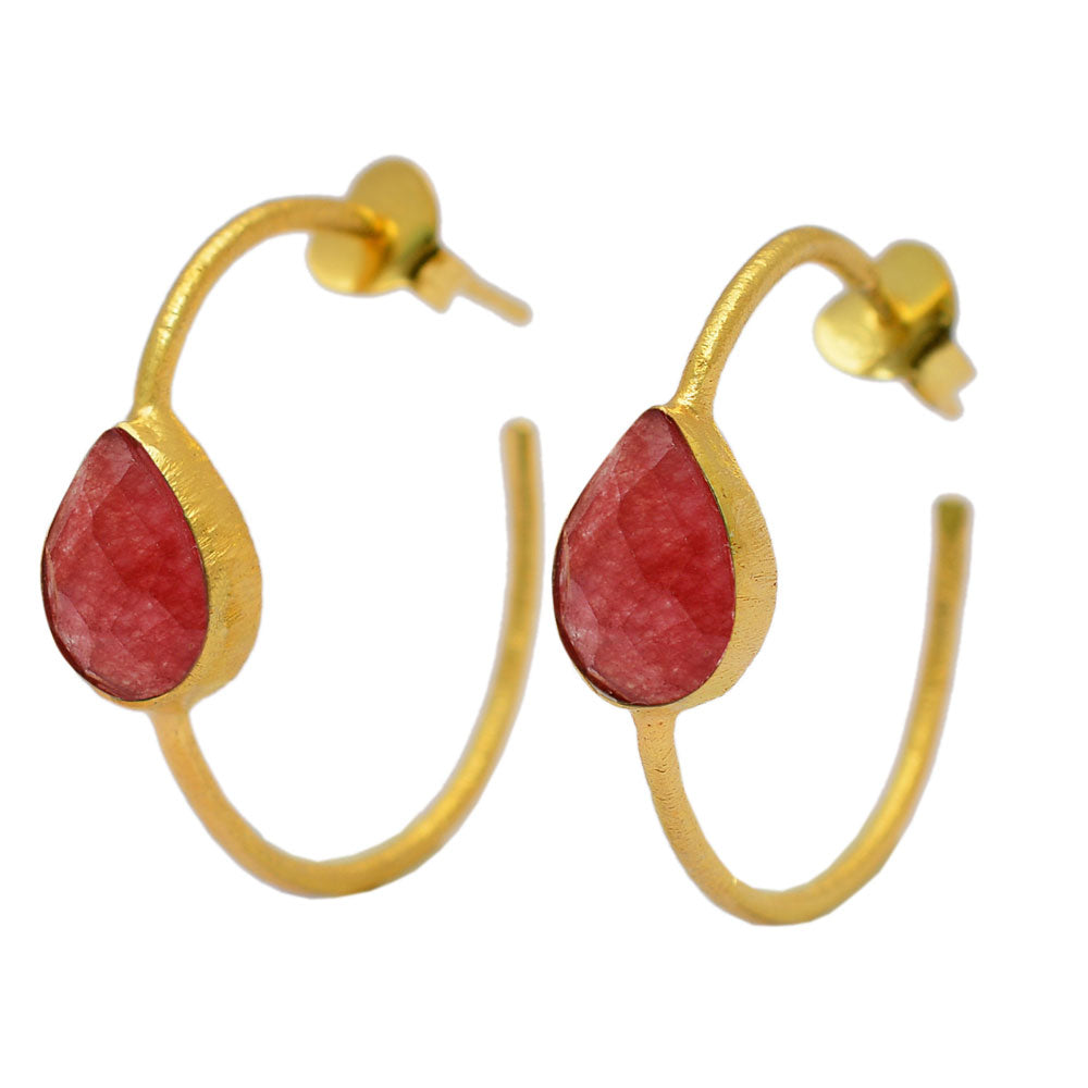 Ruby teardrop gold hoop earrings