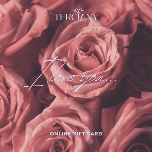 Pink roses with 'I love you' text and Terciany branding on a pink background