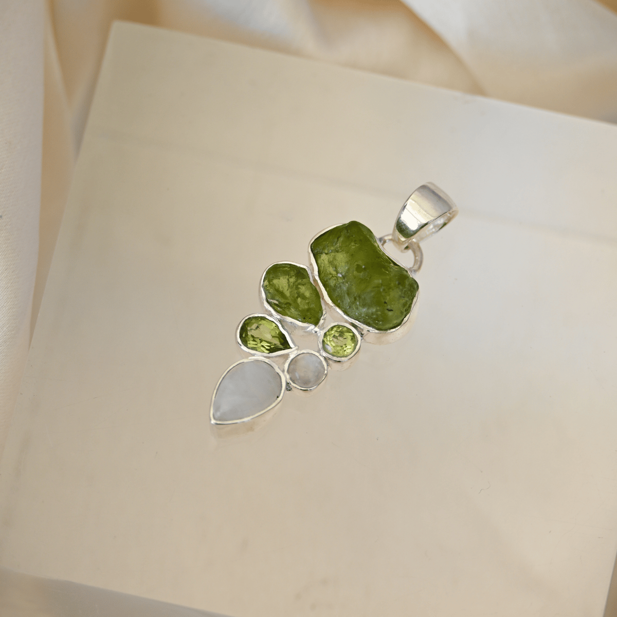 Green Emerald, Peridot and Moonstone pendant