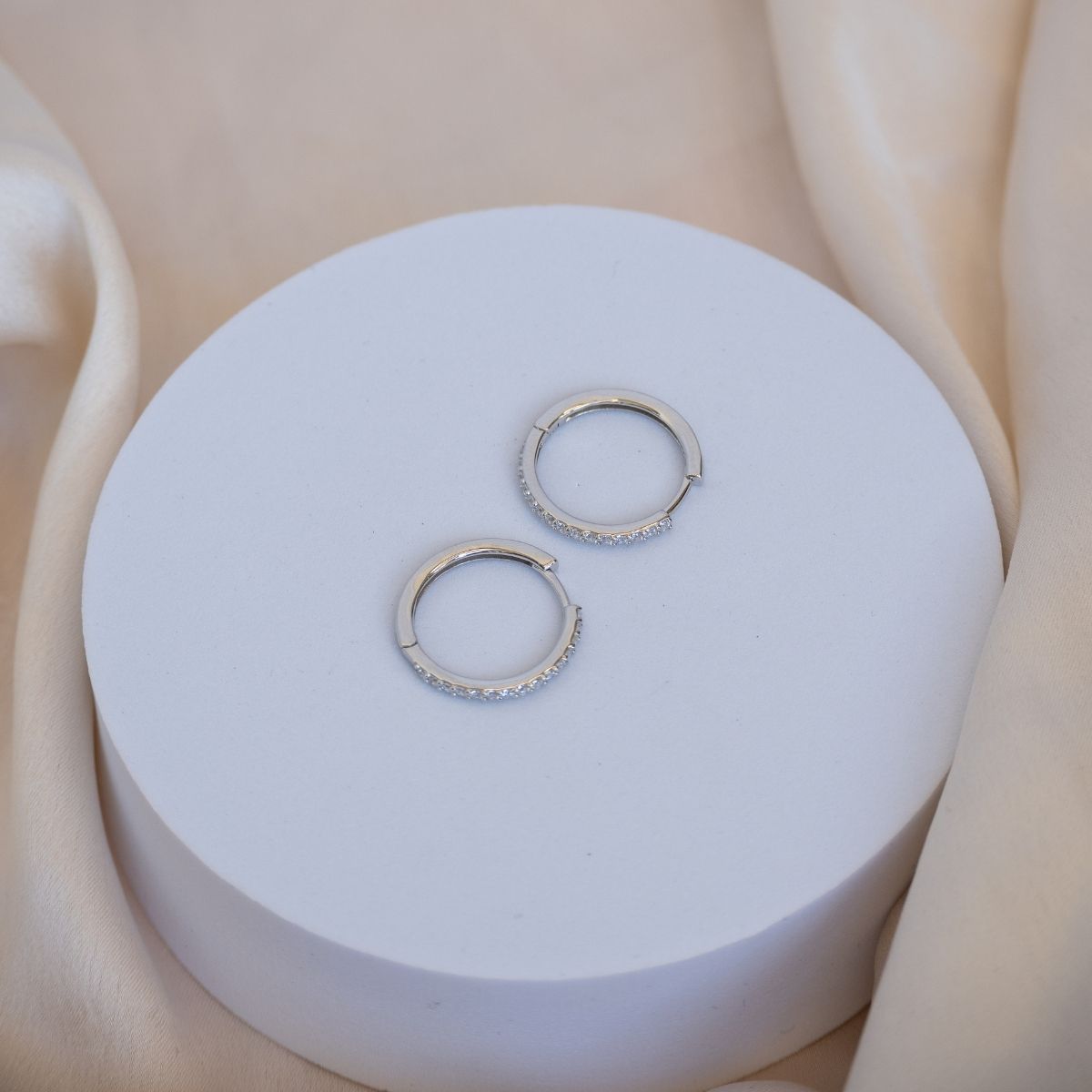 Sterling silver huggy earrings with Zirconia Pave