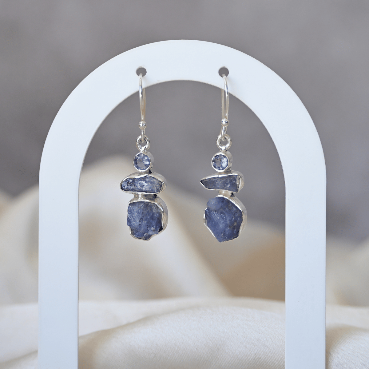 Tanzanite rough stone drop earrings