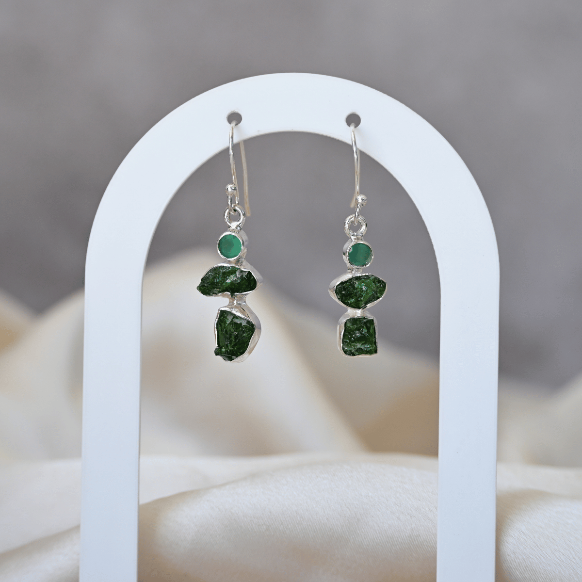 Emerald rough stone drop earrings