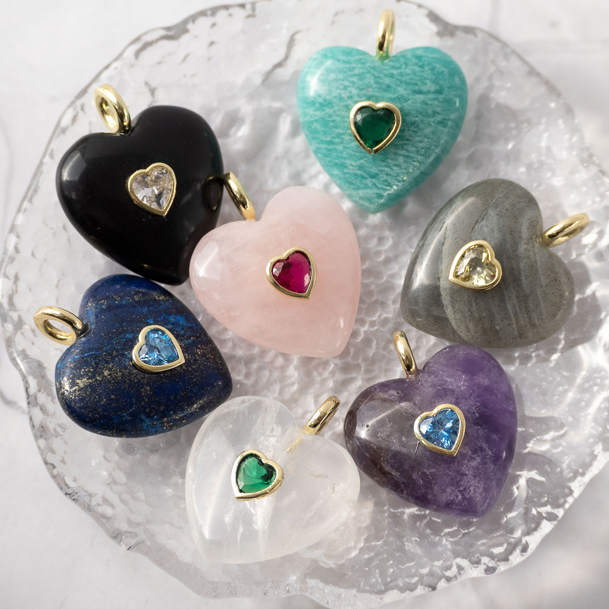 White Quartz Semi Precious stone Heart Pendant