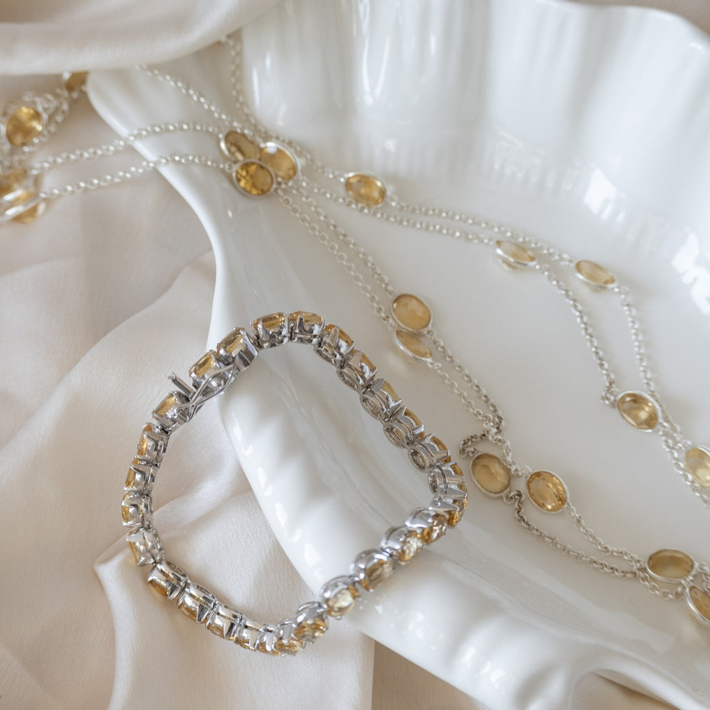 120 cm long necklace with Citrine semi precious stones