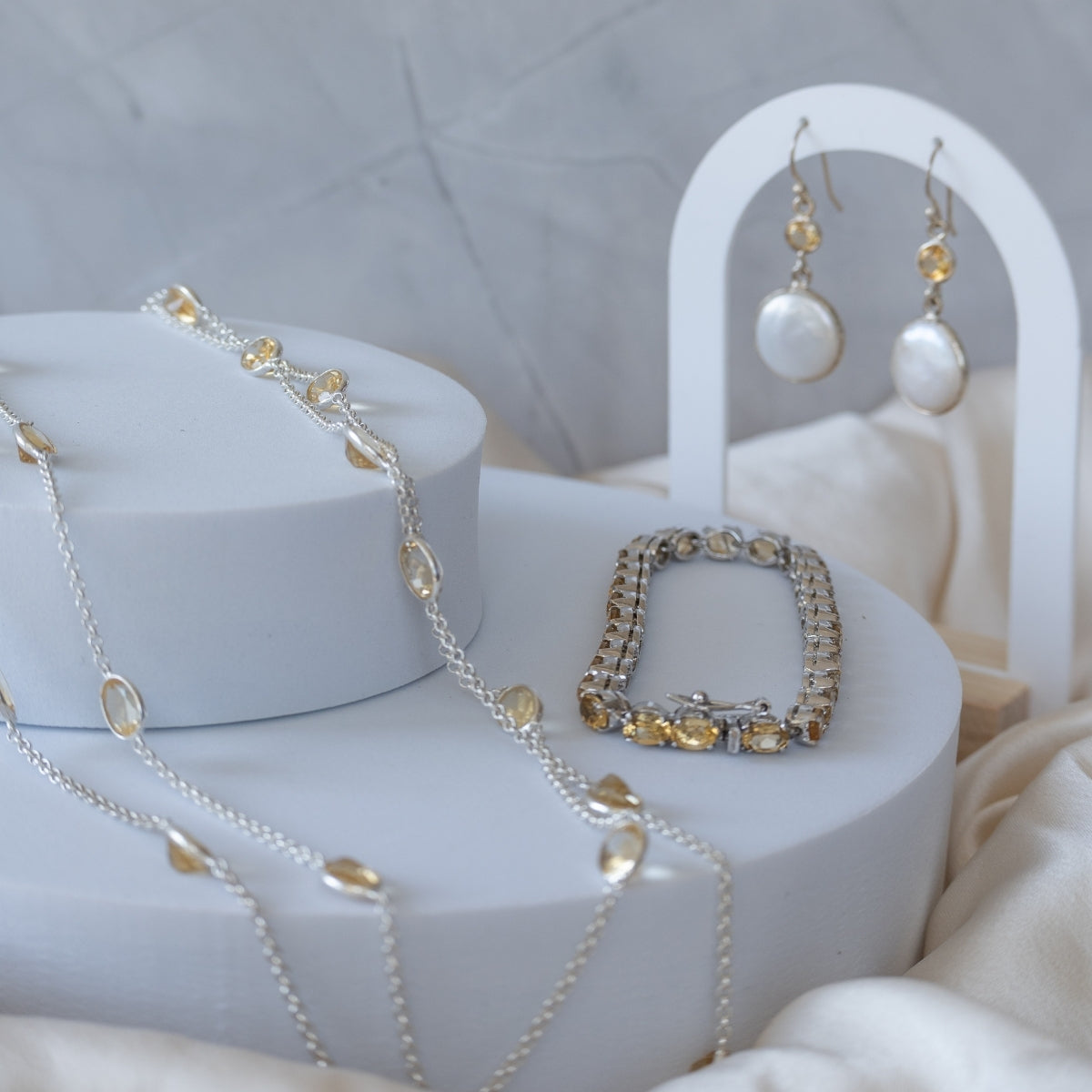 Citrine semi precious stone tennis bracelet