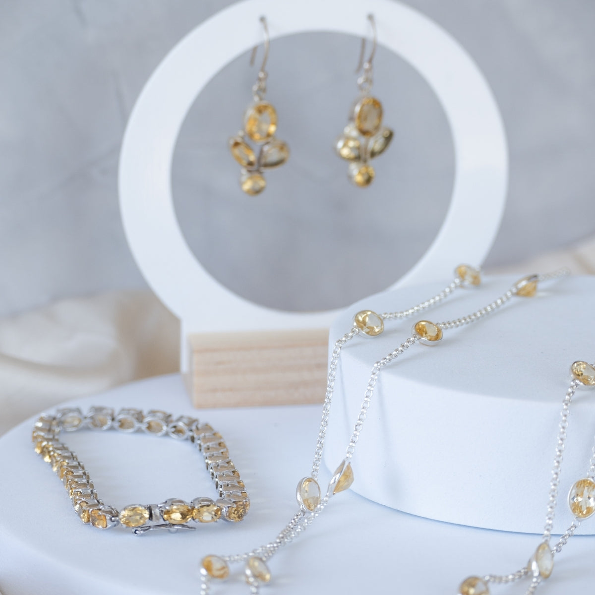 Citrine semi precious stone tennis bracelet