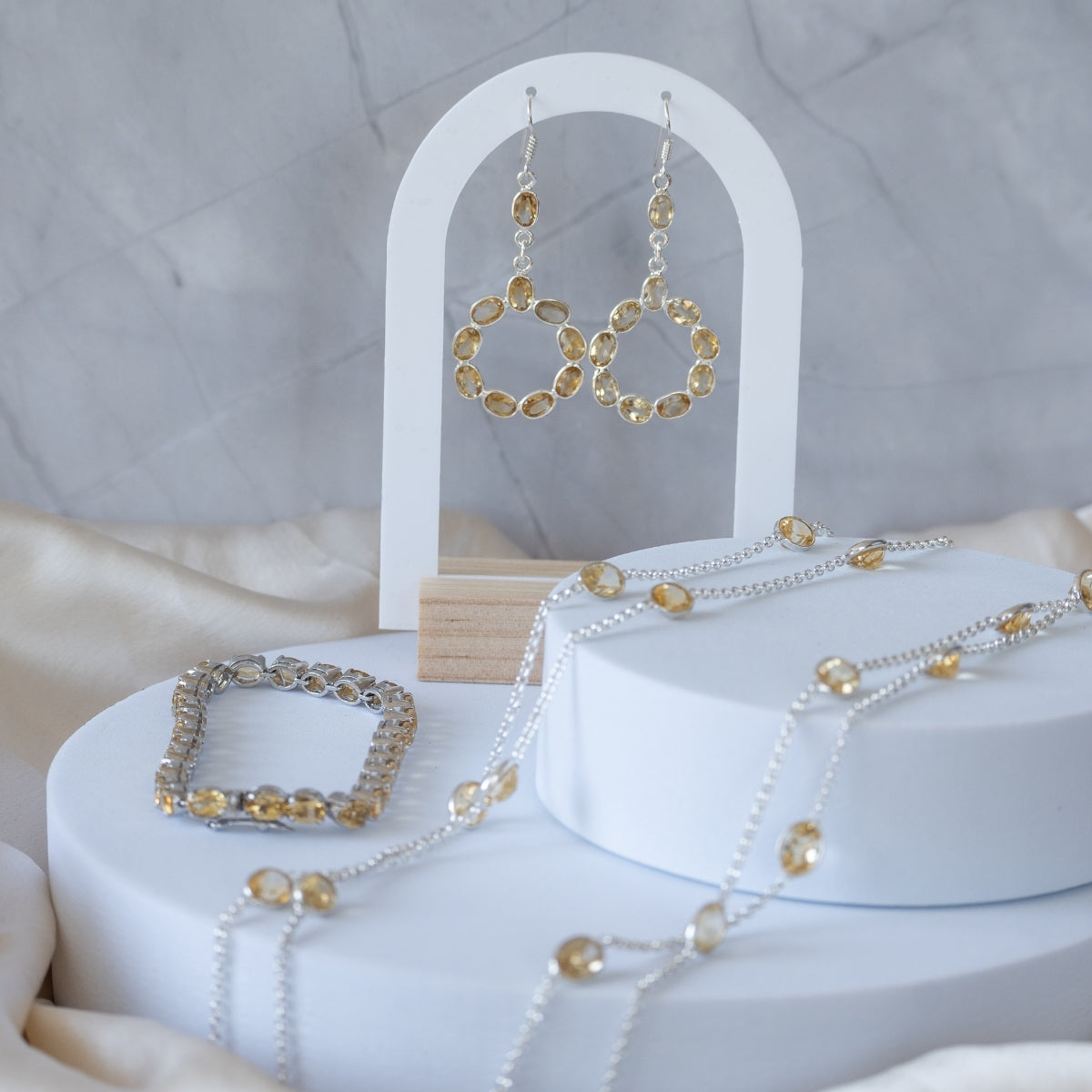 Citrine circle drop earrings - Terciany 
