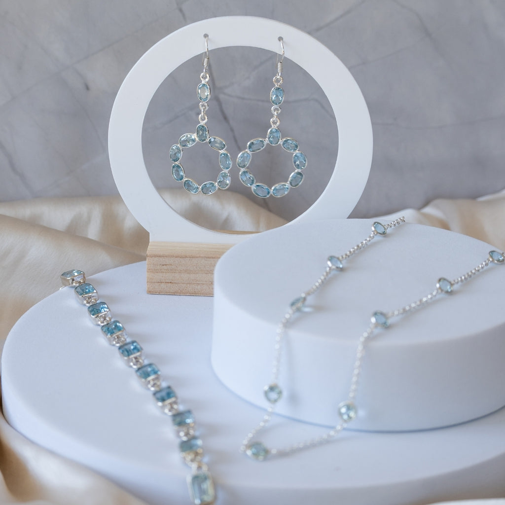 Blue Topaz circle drop earrings - Terciany 