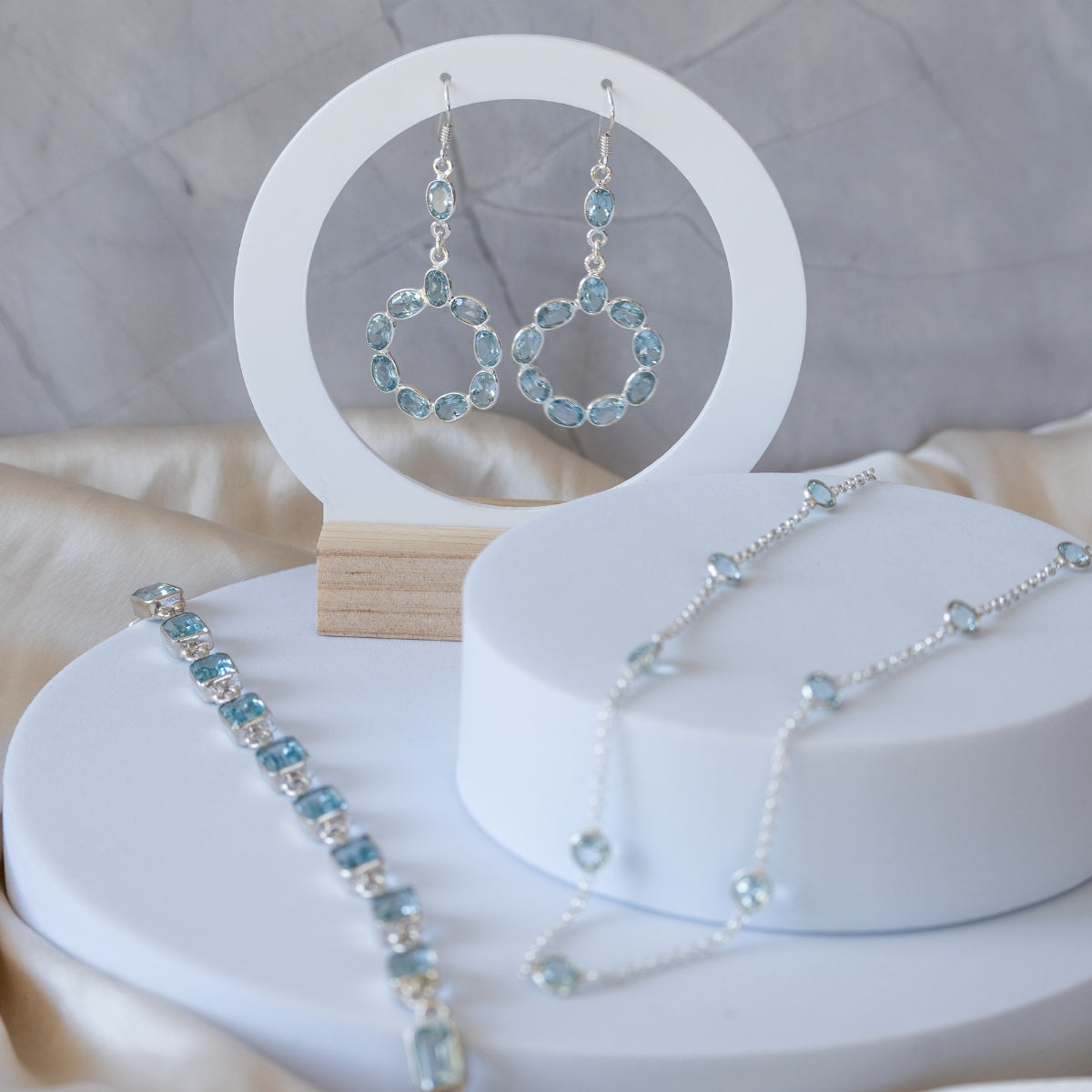 Blue Topaz circle drop earrings - Terciany 