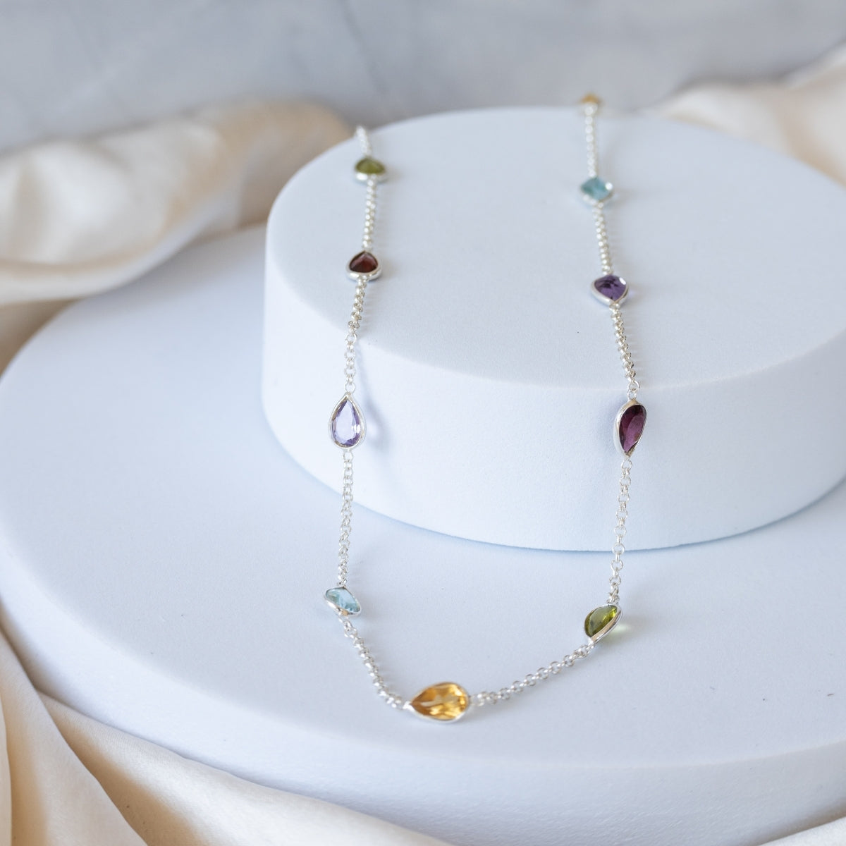 Mixture of Semi Precious teardrop stones in Necklace