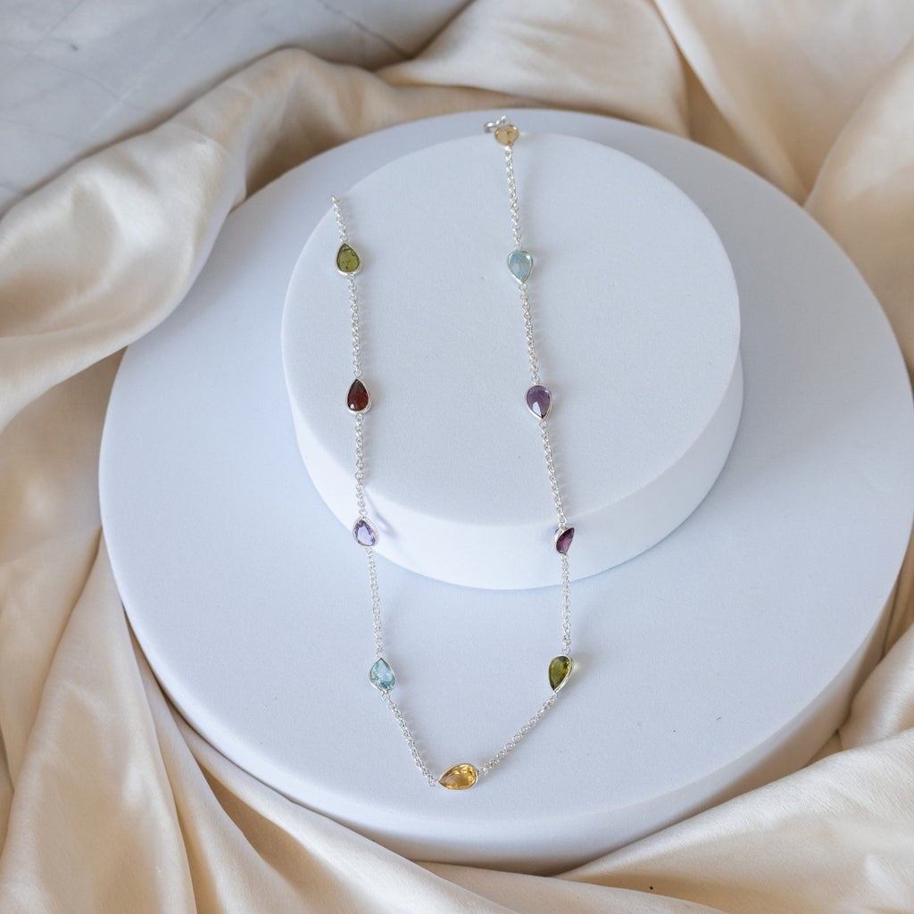 Mixture of Semi Precious teardrop stones in Necklace - Terciany 