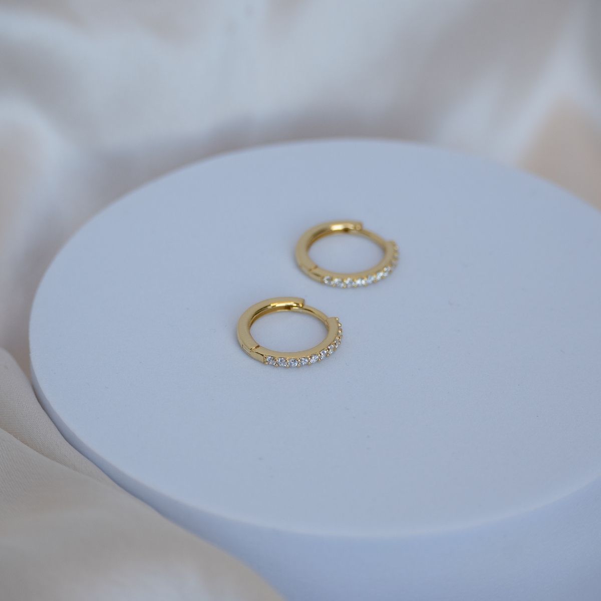 Round Huggy earrings with bling pave detail