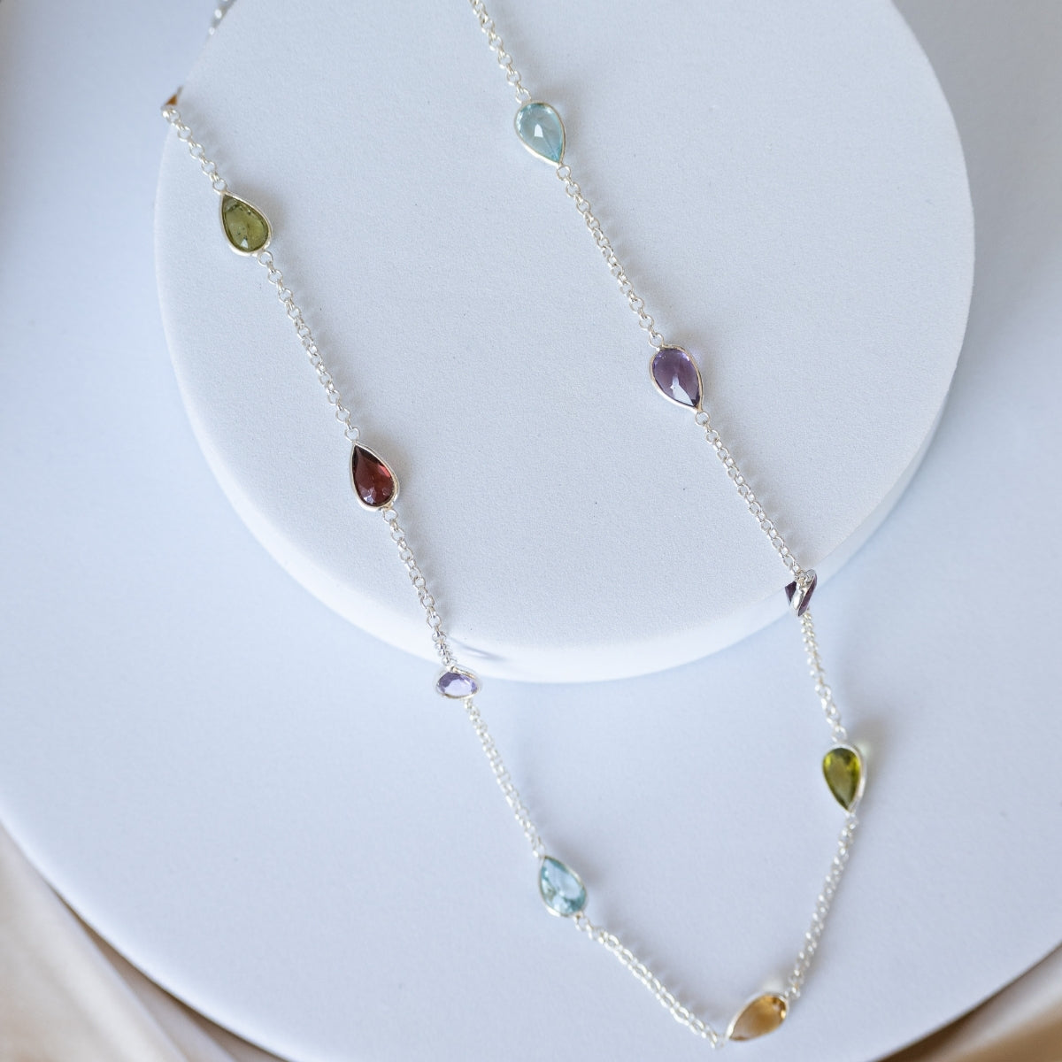 Mixture of Semi Precious teardrop stones in Necklace