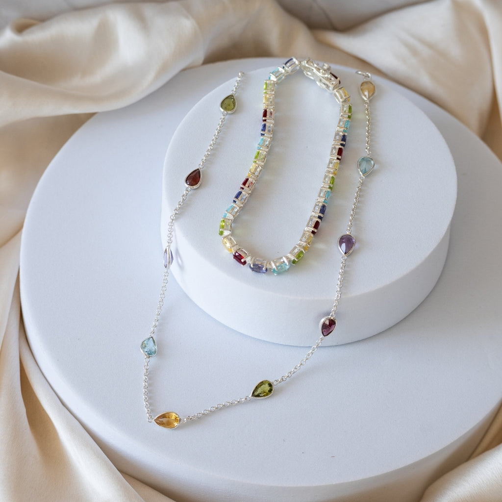 Mixture of Semi Precious teardrop stones in Necklace - Terciany 
