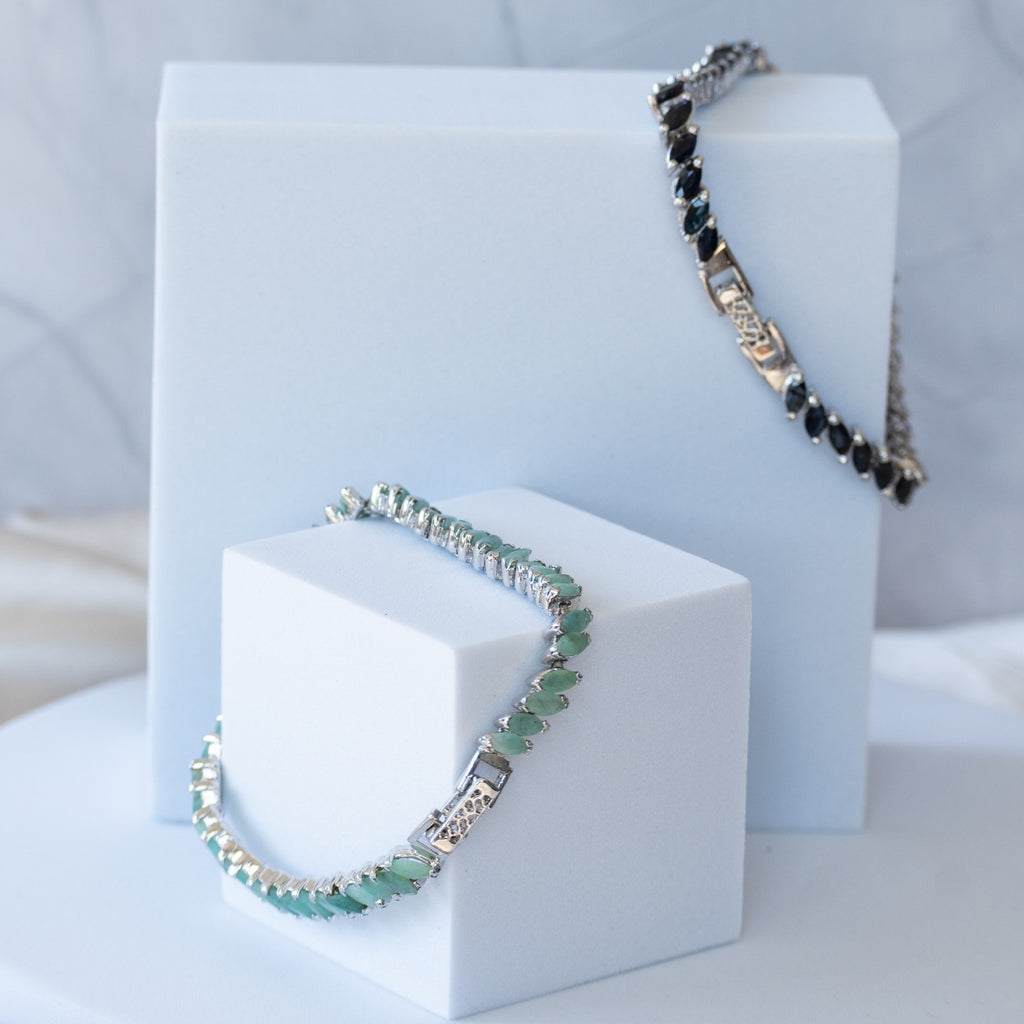 Black Tourmaline Semi Precious stone Tennis Bracelet - Terciany 